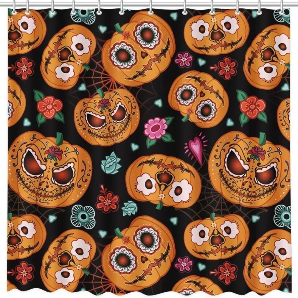 Halloween Pumpkin Shower Curtain Evil Pumpkin Shower Curtain Pumpkin Nig…